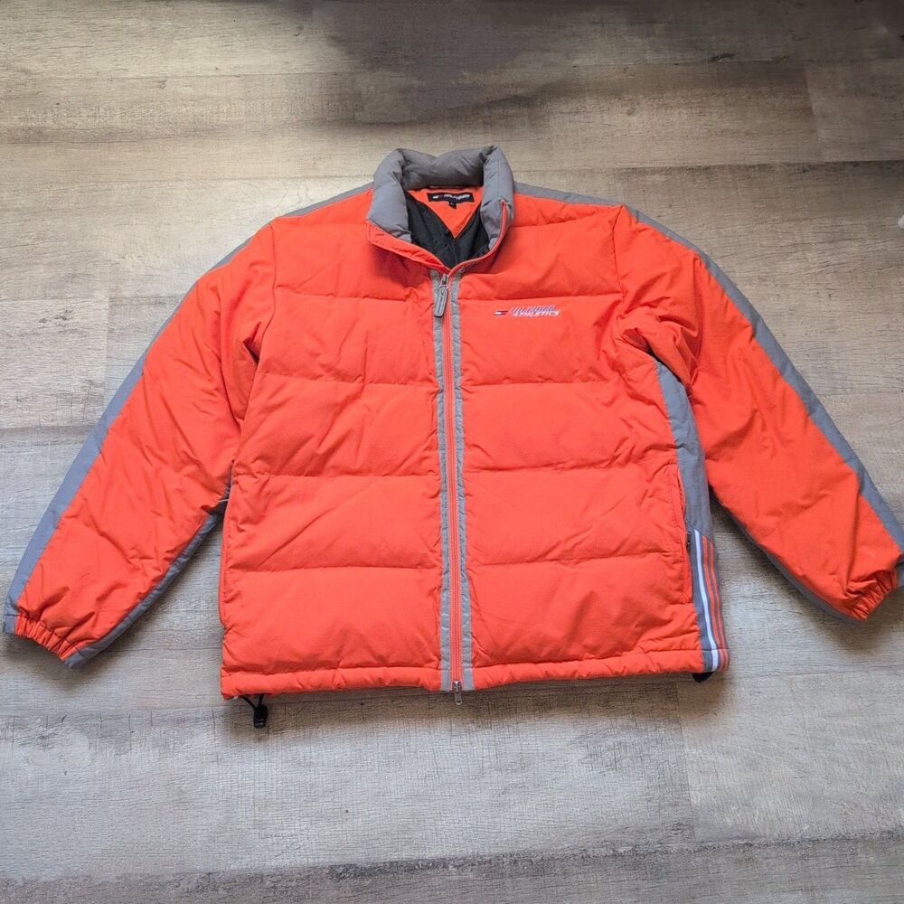 Men Tommy Hilfiger Jacket Breathable Orange Down Feathers Full Zip Size L